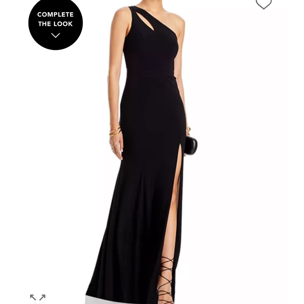 Aqua Bloomingdale’s Elegant Black One-Shoulder Evening Dress